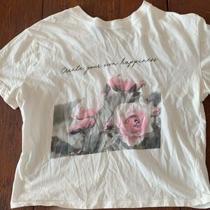 One Clothing baby tee with cuffed sleeves and graphic detail